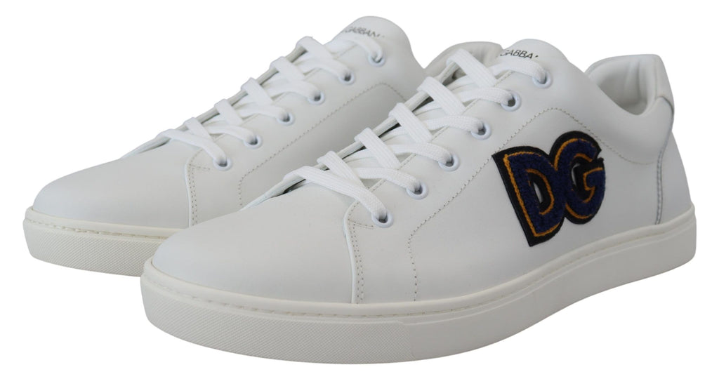 Dolce &amp; Gabbana White Leather DG Logo Casual Sneakers Shoes