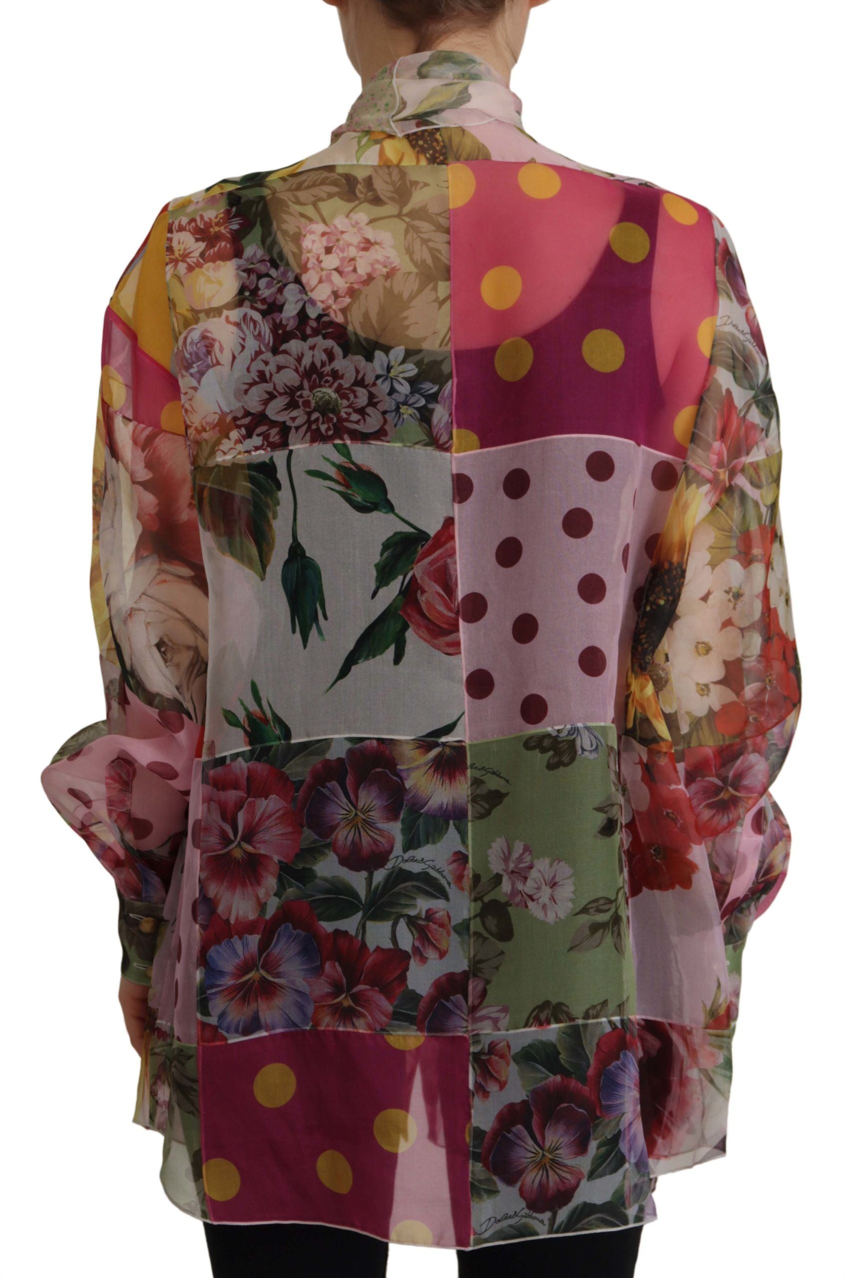 Dolce &amp; Gabbana Multicolor Ascot Collar Patchwork Blouse Top