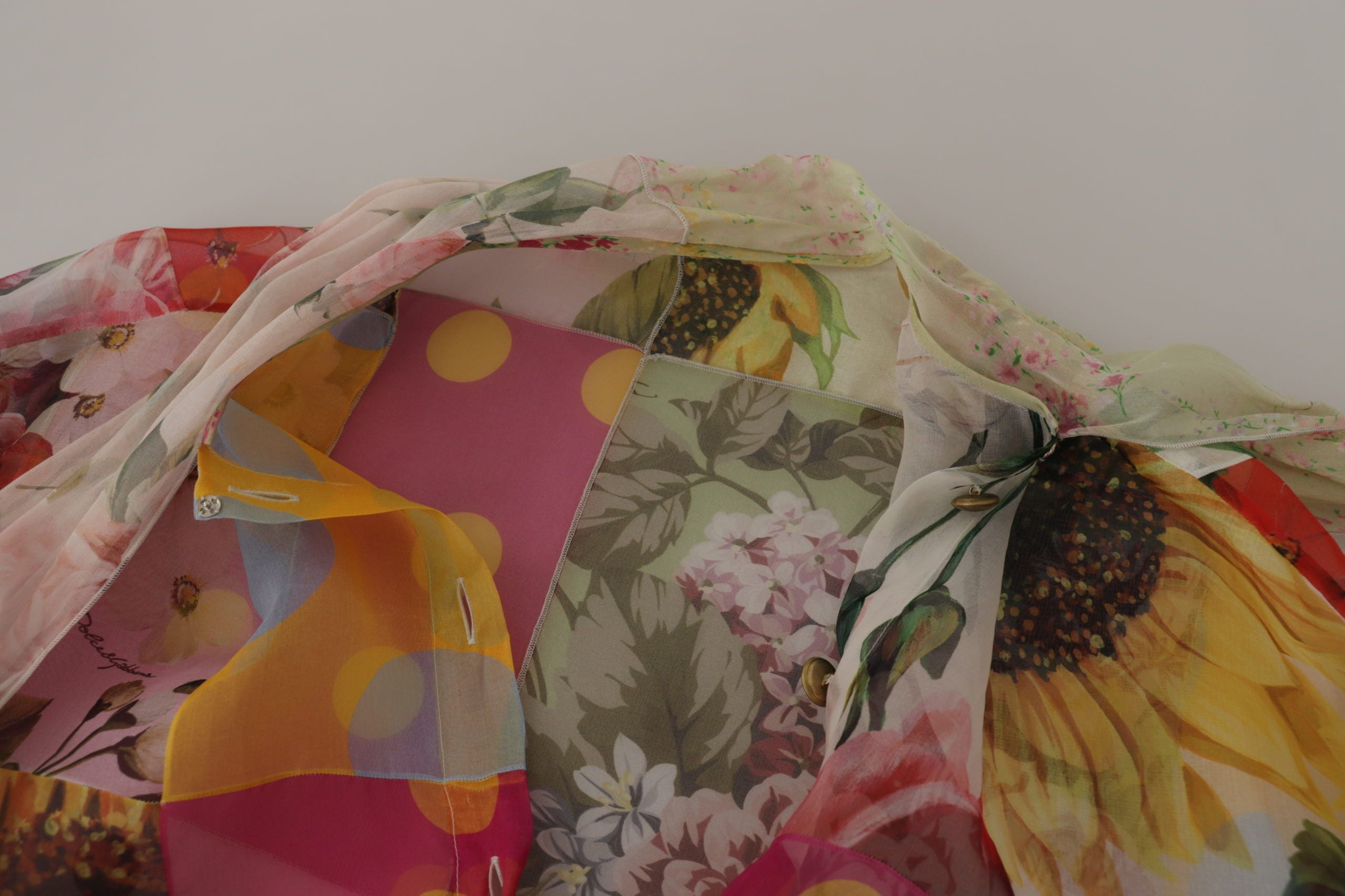 Dolce &amp; Gabbana Multicolor Ascot Collar Patchwork Blouse Top