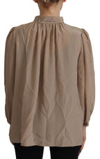 Dolce &amp; Gabbana Brown Waistband Sleeves Ascot Collar Top Blouse