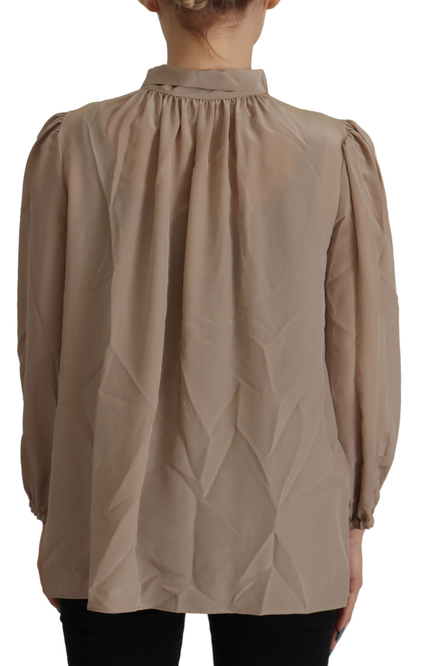 Dolce &amp; Gabbana Brown Waistband Sleeves Ascot Collar Top Blouse