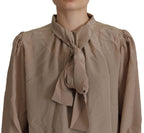 Dolce &amp; Gabbana Brown Waistband Sleeves Ascot Collar Top Blouse