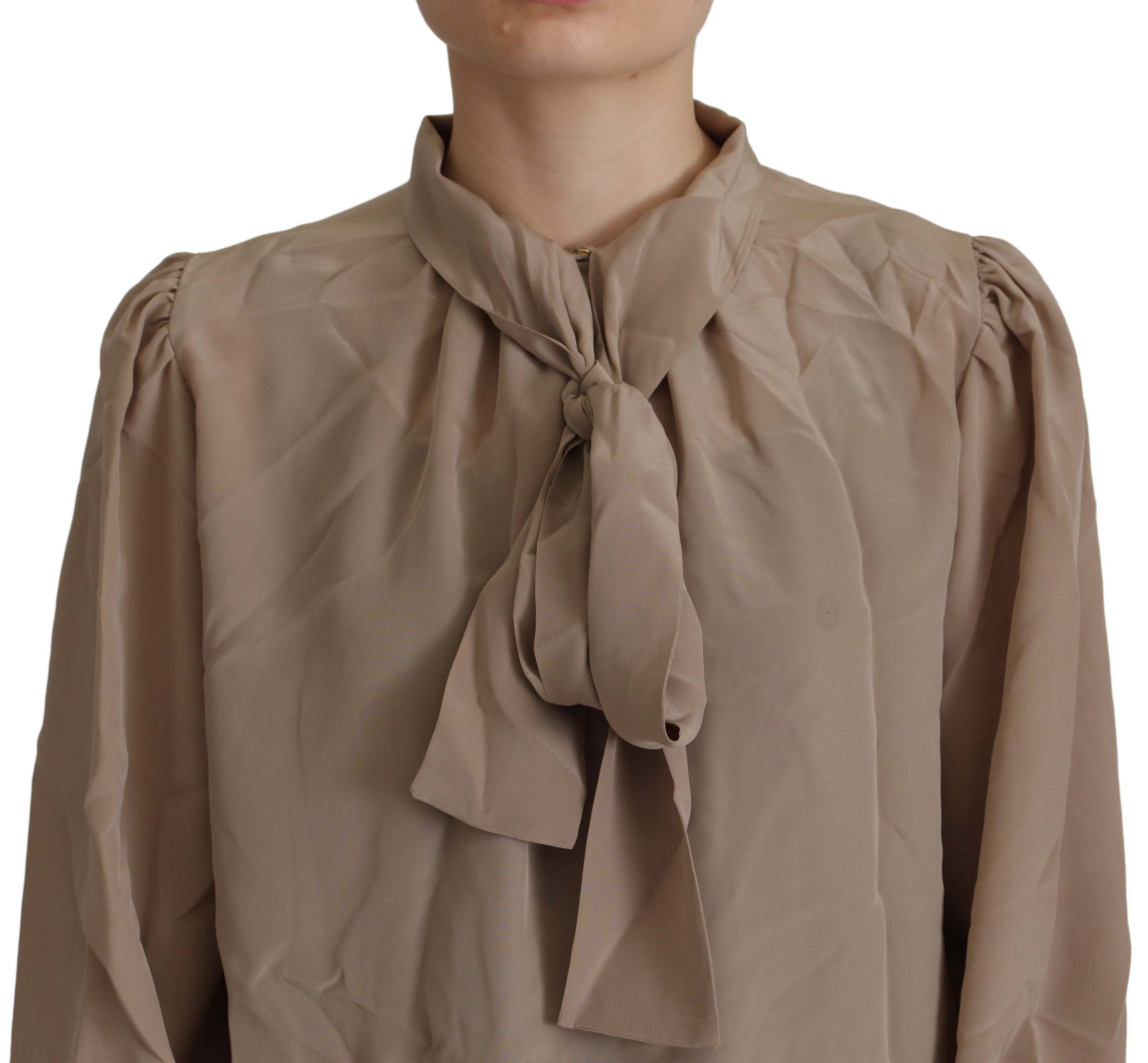 Dolce &amp; Gabbana Brown Waistband Sleeves Ascot Collar Top Blouse