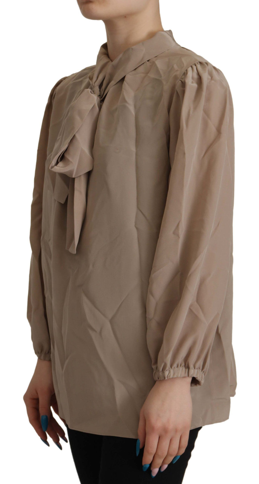 Dolce &amp; Gabbana Brown Waistband Sleeves Ascot Collar Top Blouse
