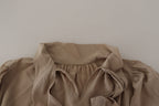 Dolce &amp; Gabbana Brown Waistband Sleeves Ascot Collar Top Blouse