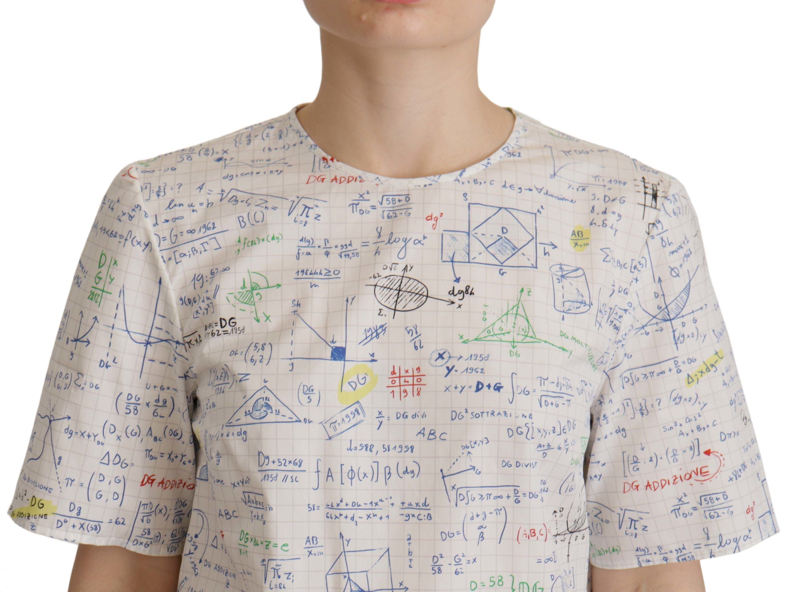 Dolce &amp; Gabbana White Cotton Algebra Print Short Sleeves Top