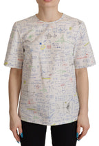 Dolce &amp; Gabbana White Cotton Algebra Print Short Sleeves Top