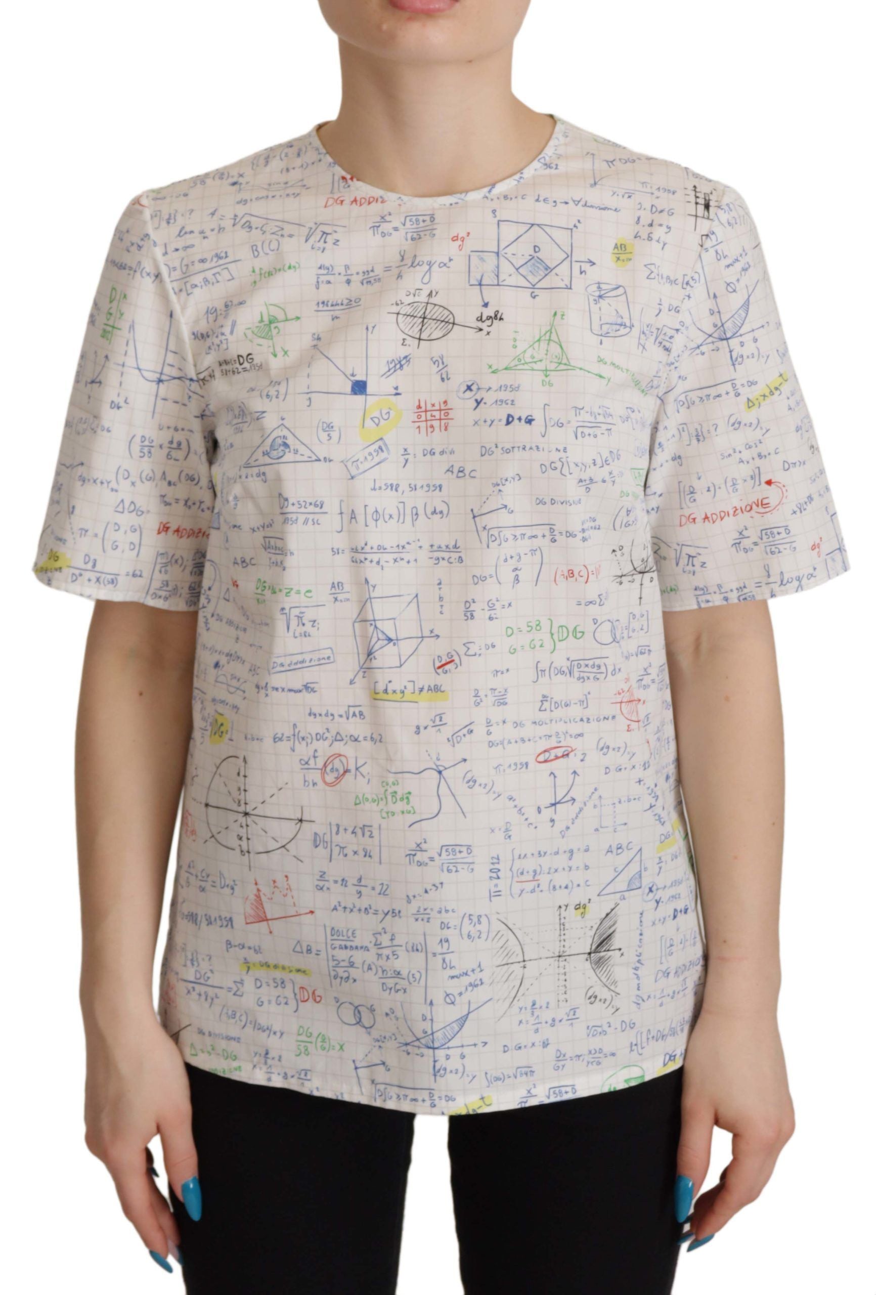Dolce &amp; Gabbana White Cotton Algebra Print Short Sleeves Top