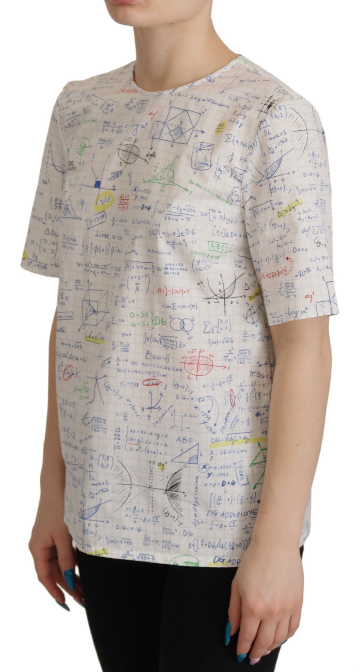 Dolce &amp; Gabbana White Cotton Algebra Print Short Sleeves Top