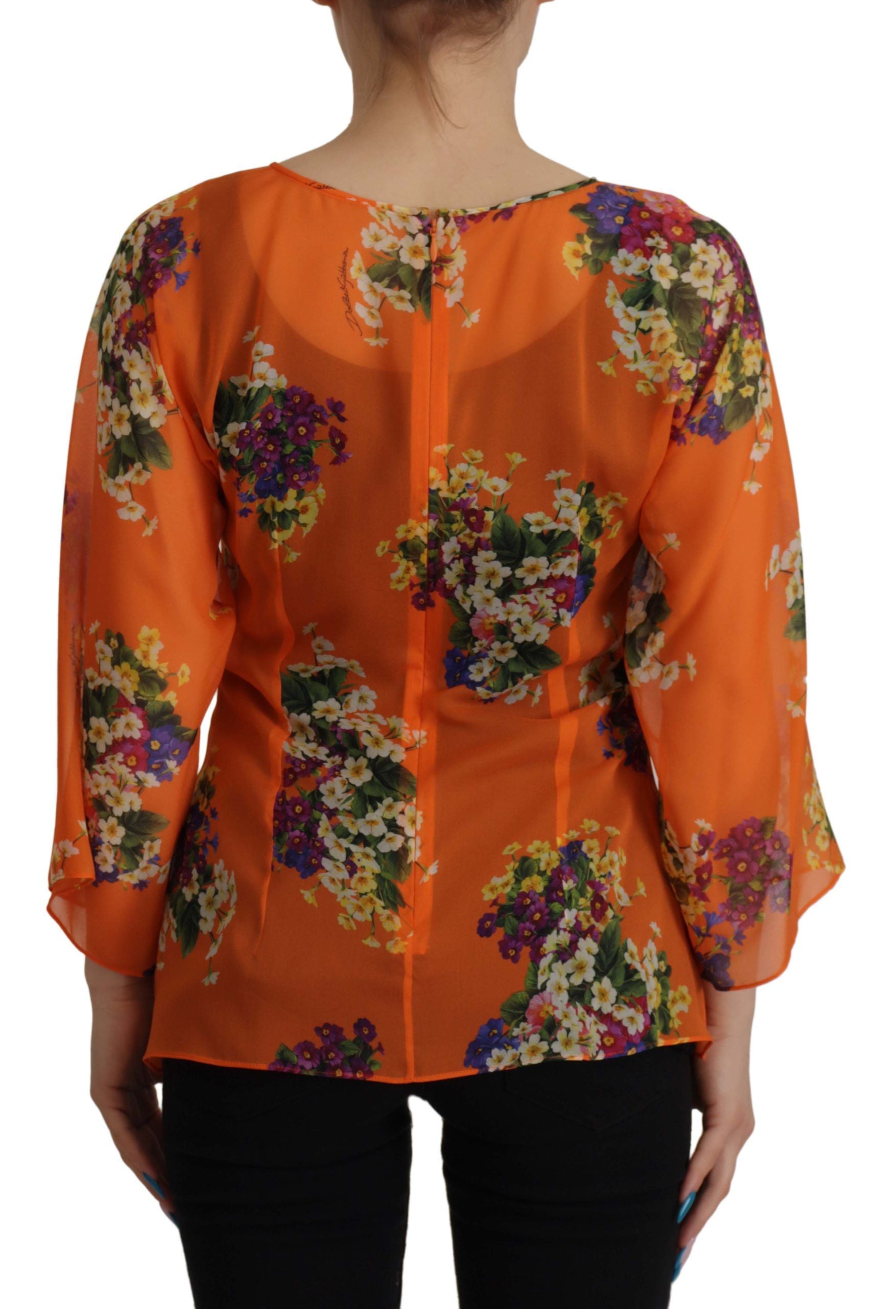 Dolce &amp; Gabbana Orange Floral Print Long Sleeve Blouse