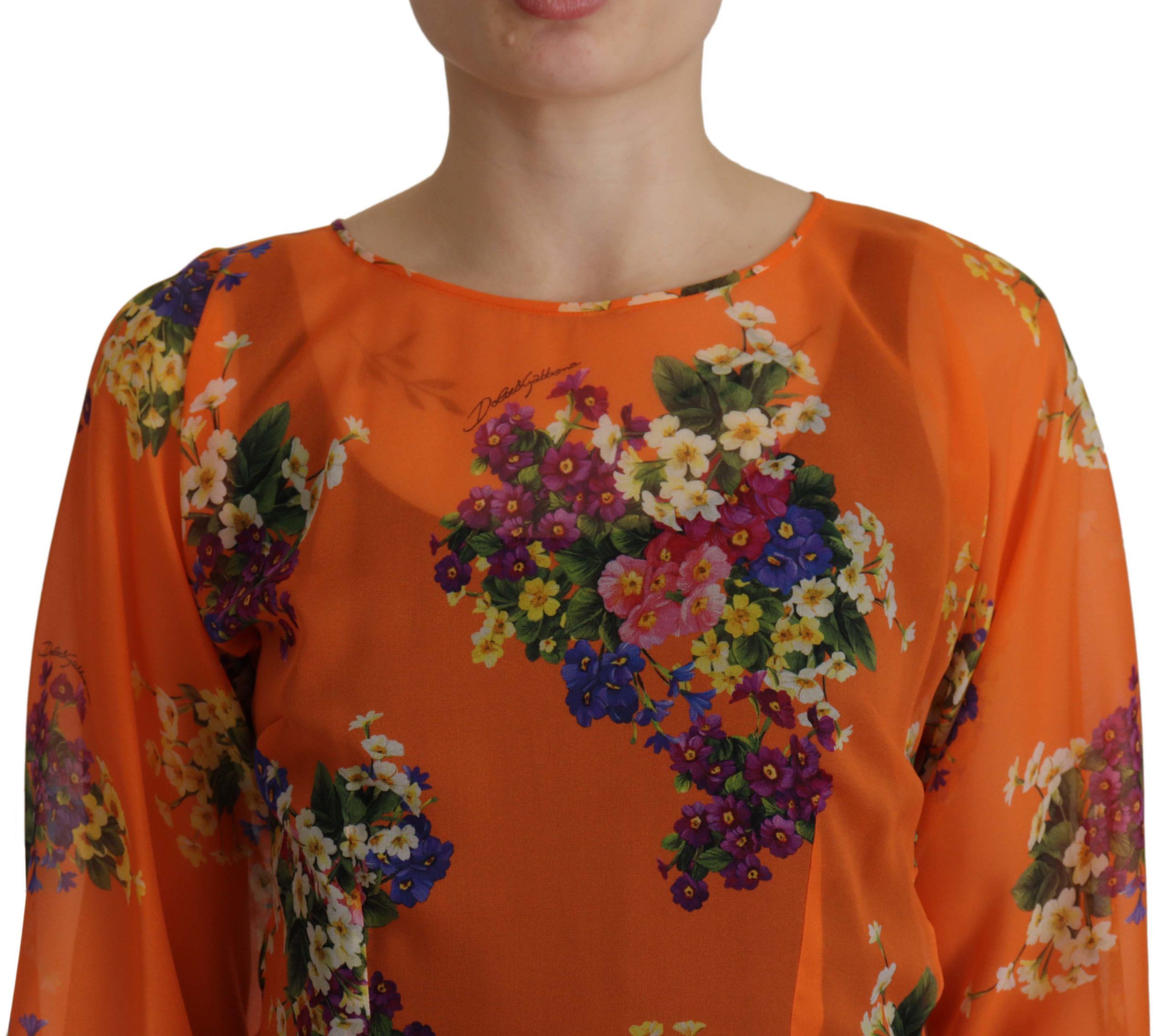 Dolce &amp; Gabbana Orange Floral Print Long Sleeve Blouse