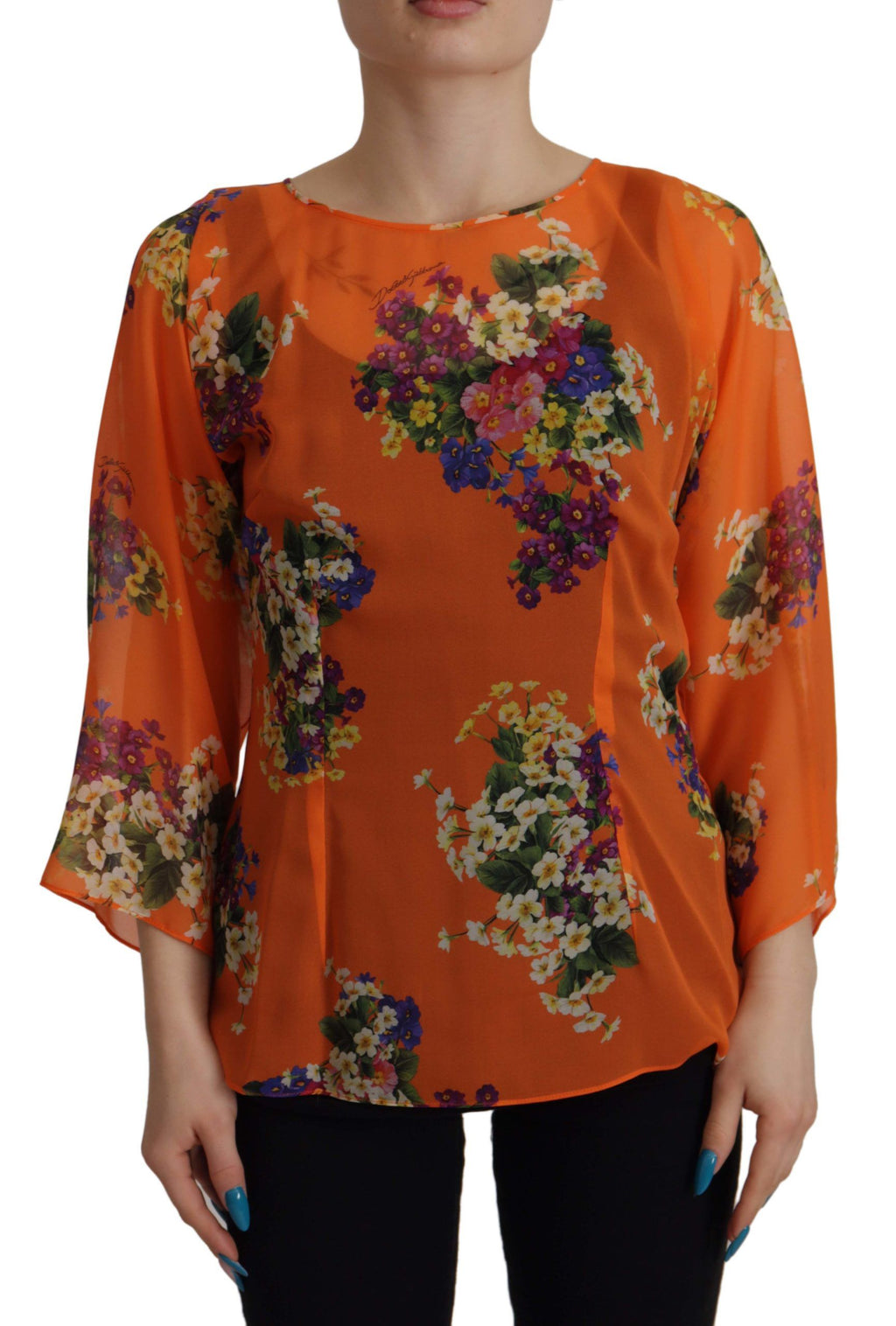 Dolce &amp; Gabbana Orange Floral Print Long Sleeve Blouse