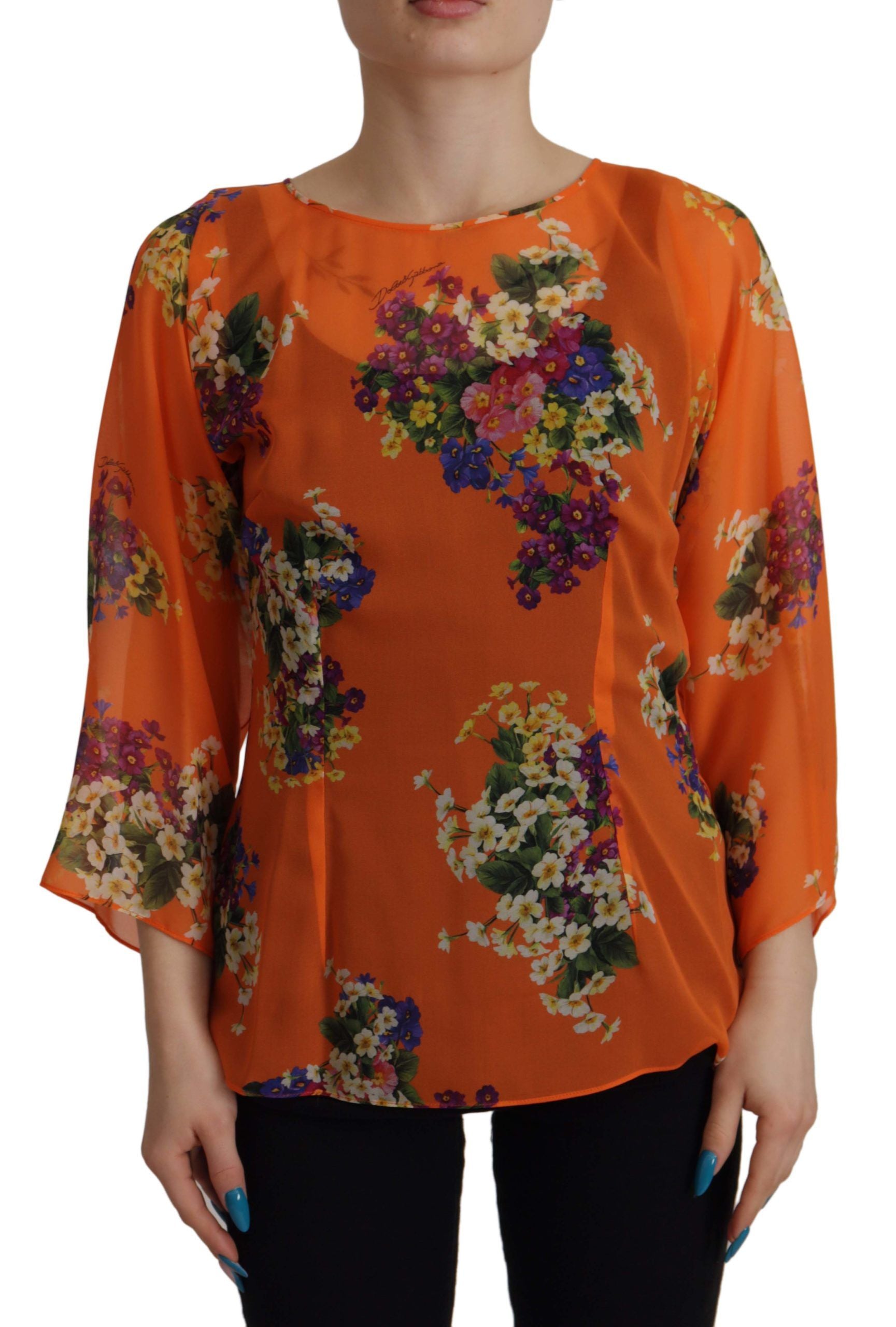 Dolce &amp; Gabbana Orange Floral Print Long Sleeve Blouse