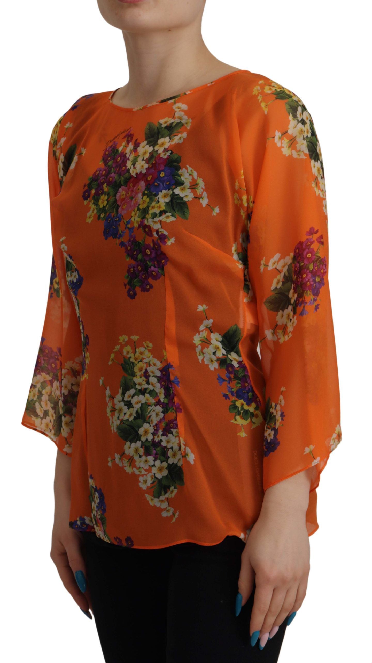 Dolce &amp; Gabbana Orange Floral Print Long Sleeve Blouse