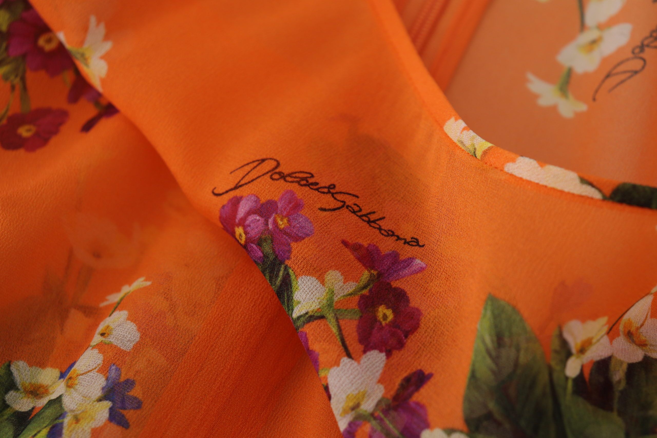 Dolce &amp; Gabbana Orange Floral Print Long Sleeve Blouse