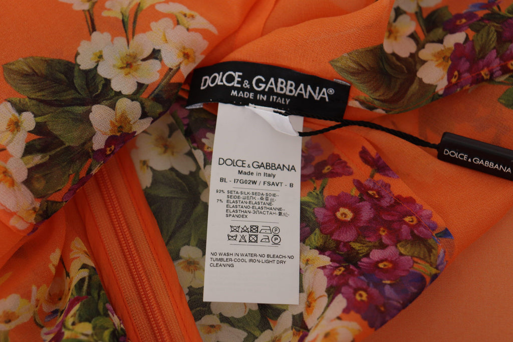 Dolce &amp; Gabbana Orange Floral Print Long Sleeve Blouse