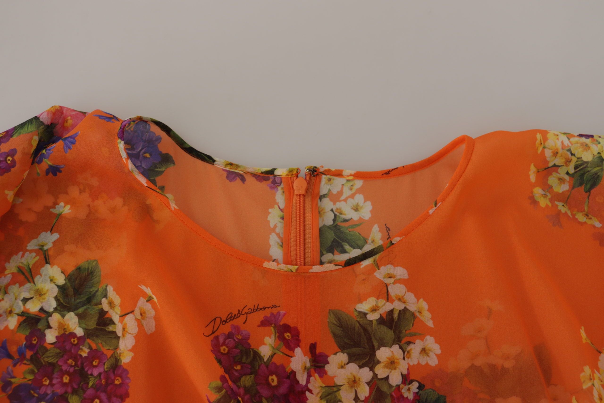 Dolce &amp; Gabbana Orange Floral Print Long Sleeve Blouse