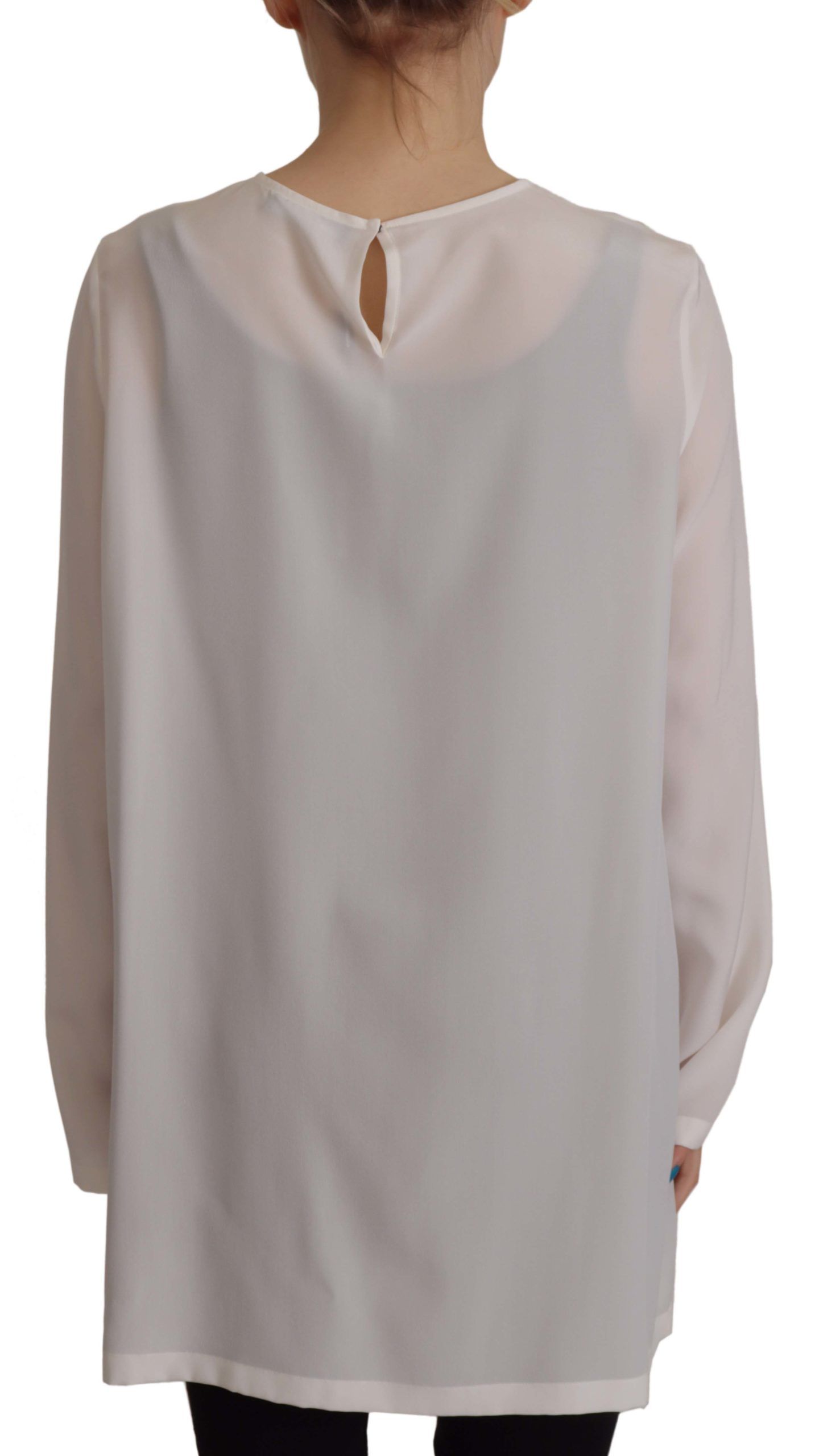 Dolce &amp; Gabbana White Silk DG Logo Embroidered Long Sleeves Blouse