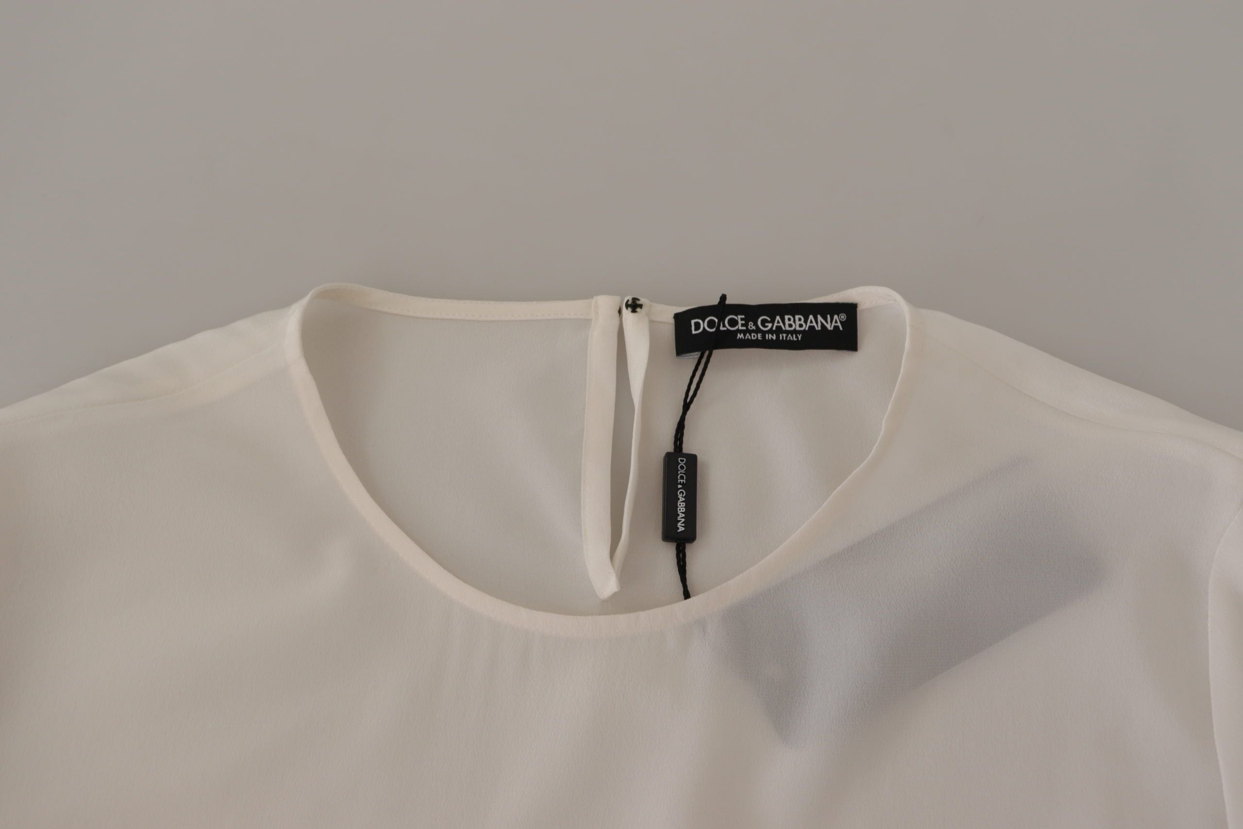 Dolce &amp; Gabbana White Silk DG Logo Embroidered Long Sleeves Blouse