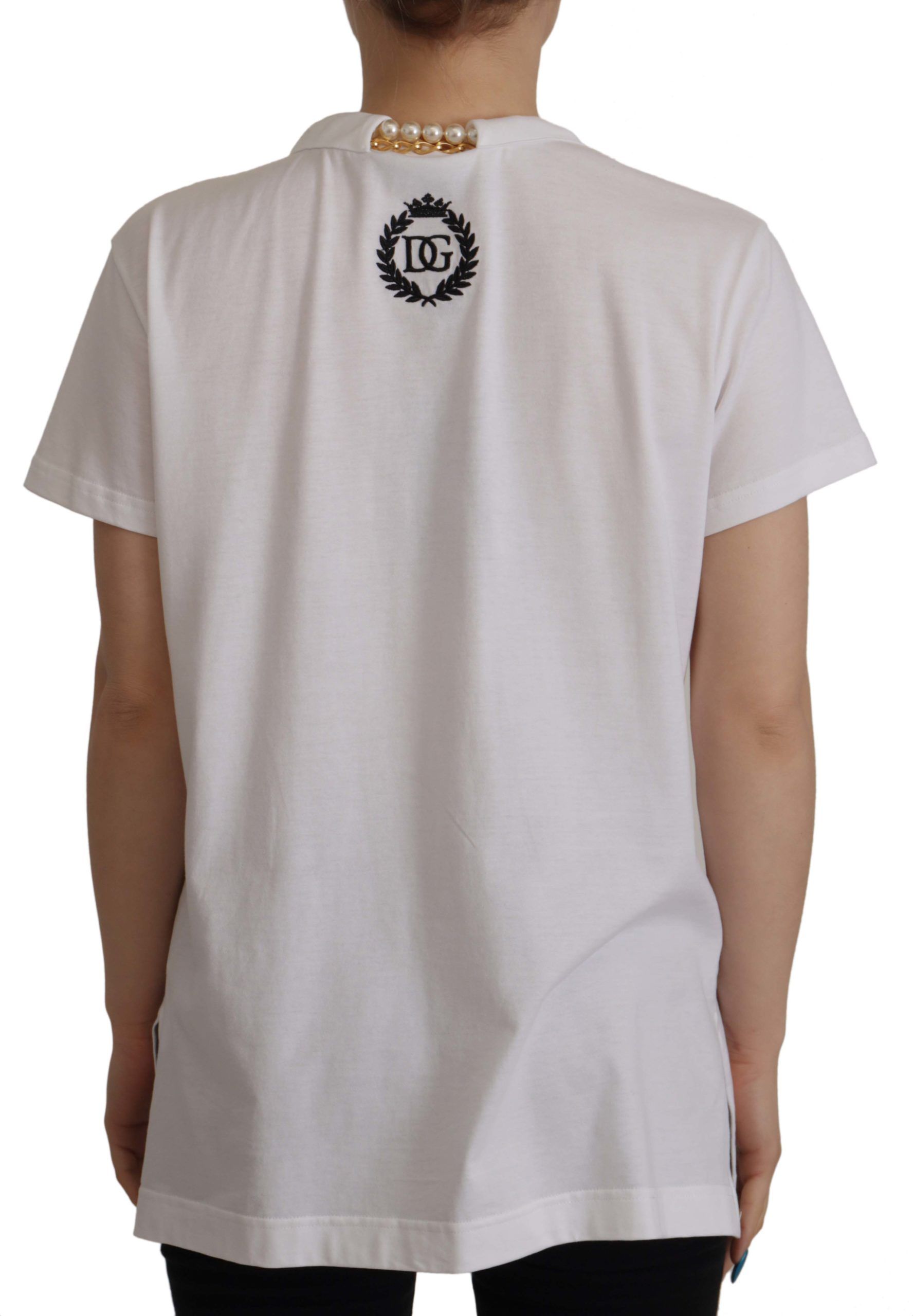 Dolce &amp; Gabbana White Necklace Embellished Neckline T-shirt Top