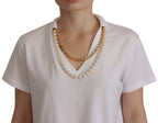 Dolce &amp; Gabbana White Necklace Embellished Neckline T-shirt Top