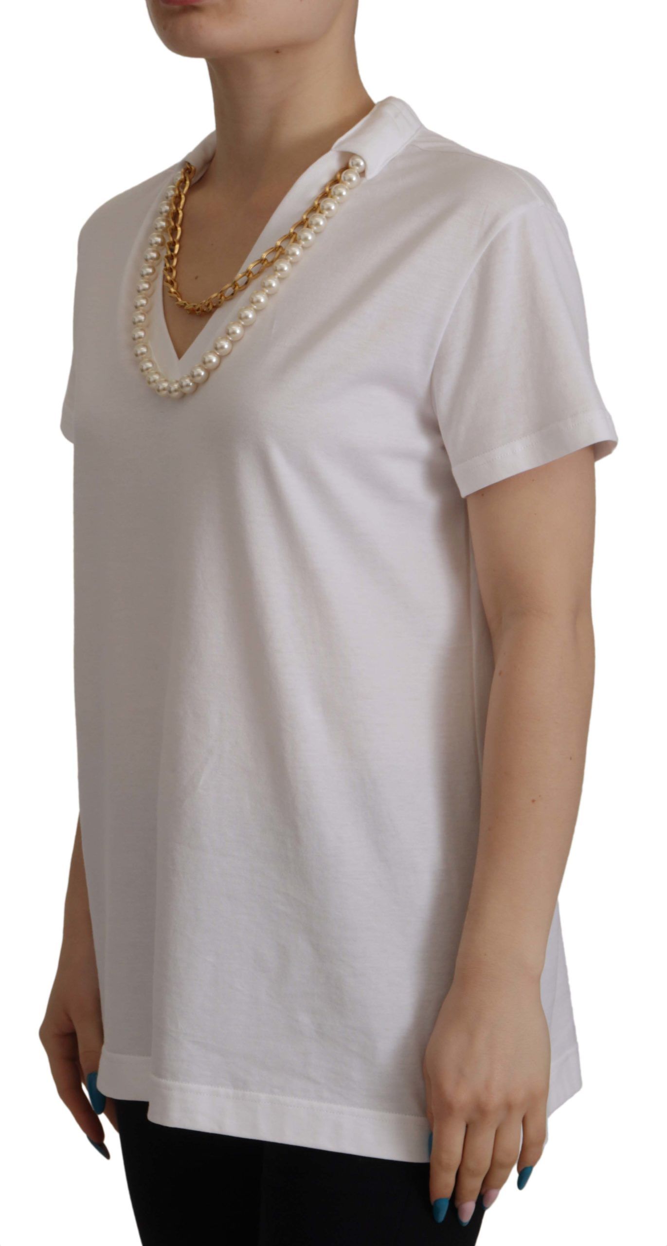 Dolce &amp; Gabbana White Necklace Embellished Neckline T-shirt Top