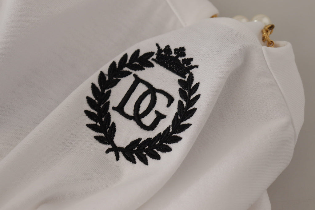 Dolce &amp; Gabbana White Necklace Embellished Neckline T-shirt Top