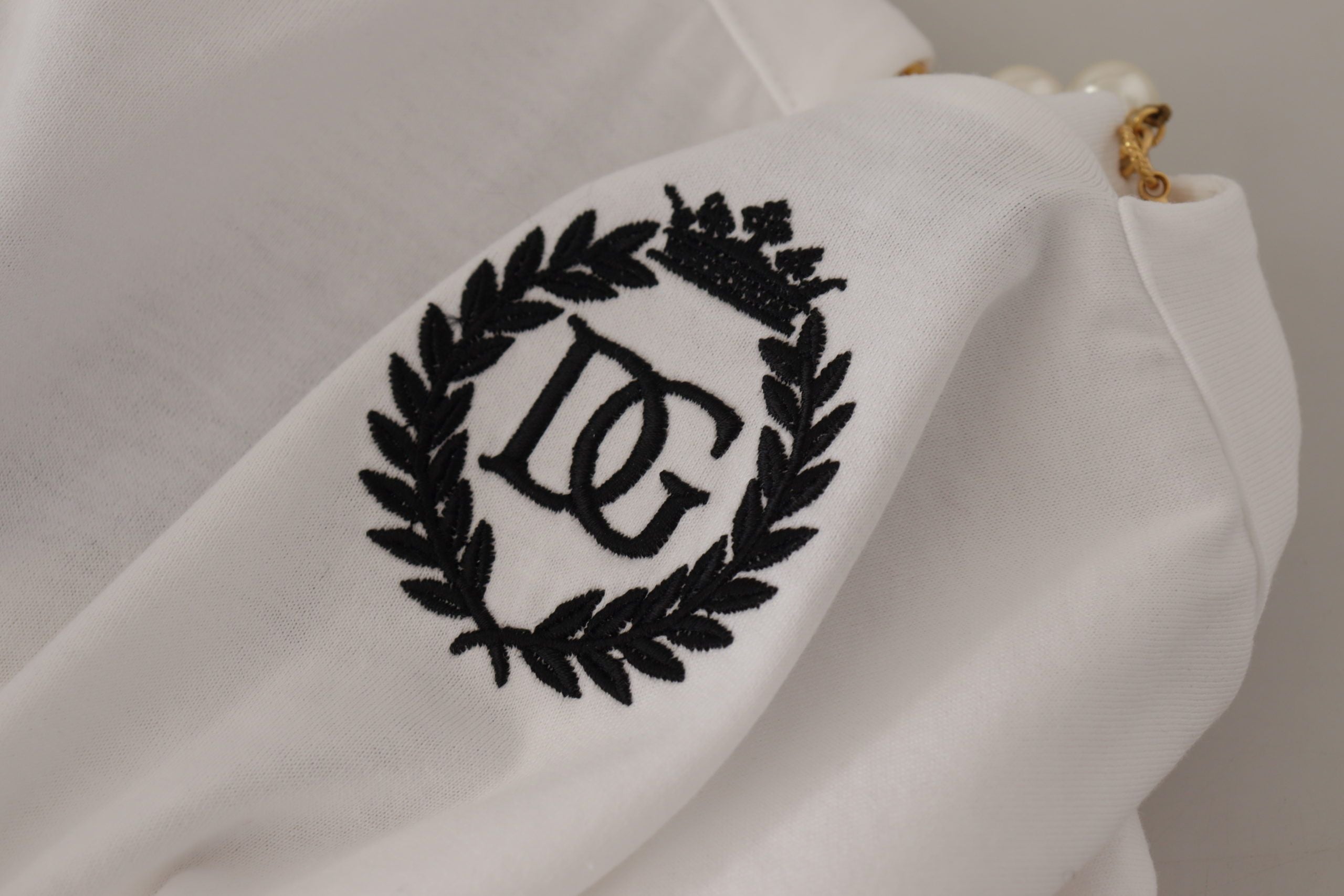 Dolce &amp; Gabbana White Necklace Embellished Neckline T-shirt Top
