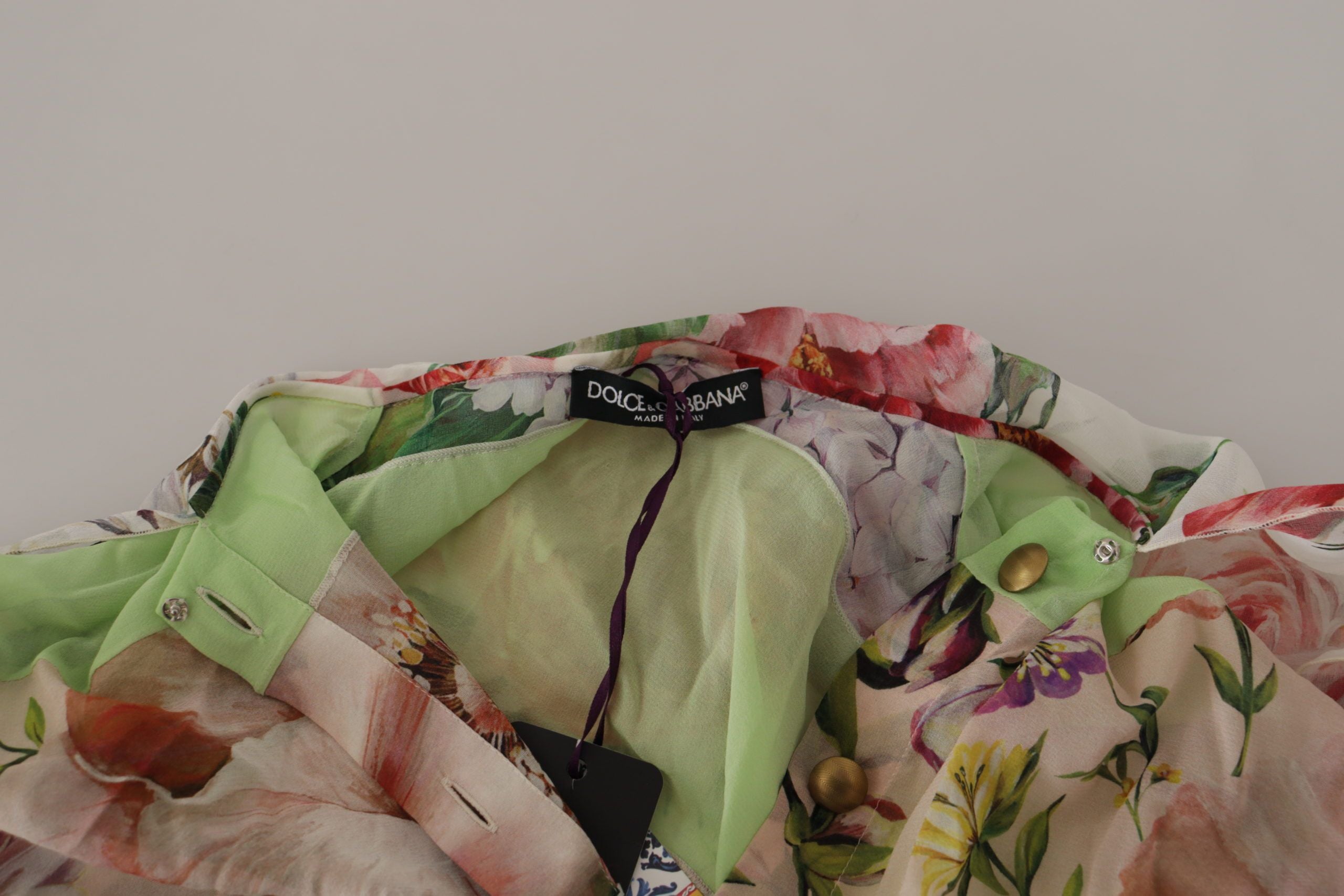 Dolce &amp; Gabbana Multicolor Floral Patchwork Design Ascot Collar Top Blouse