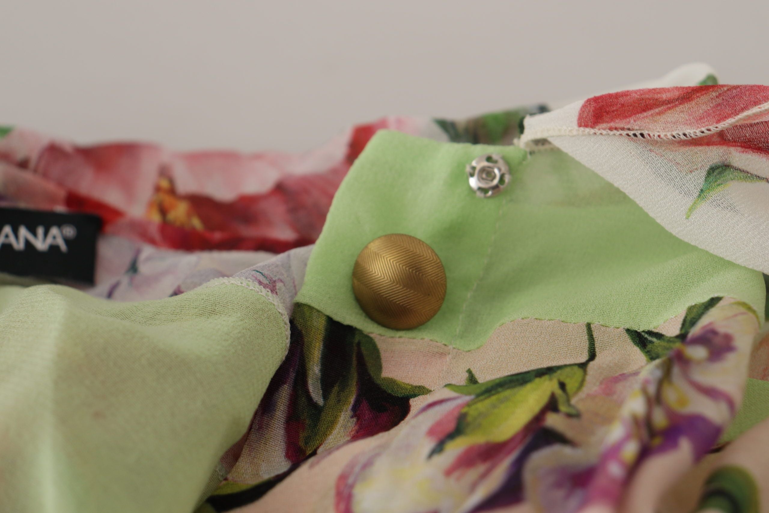 Dolce &amp; Gabbana Multicolor Floral Patchwork Design Ascot Collar Top Blouse