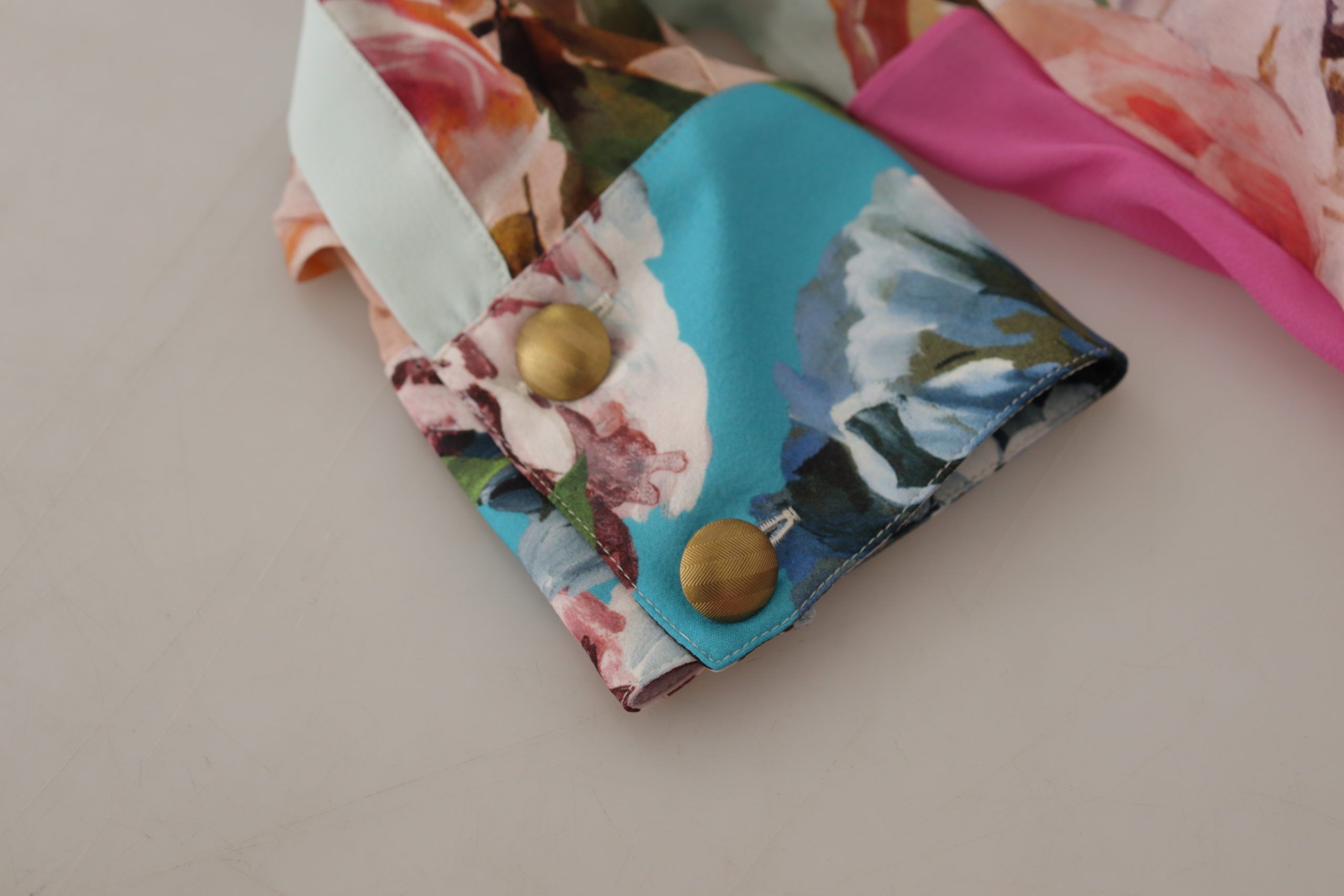 Dolce &amp; Gabbana Multicolor Floral Patchwork Design Ascot Collar Top Blouse