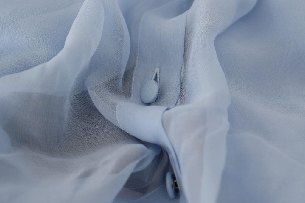 Dolce &amp; Gabbana Light Blue Silk Ascot Collar Long Sleeves Top
