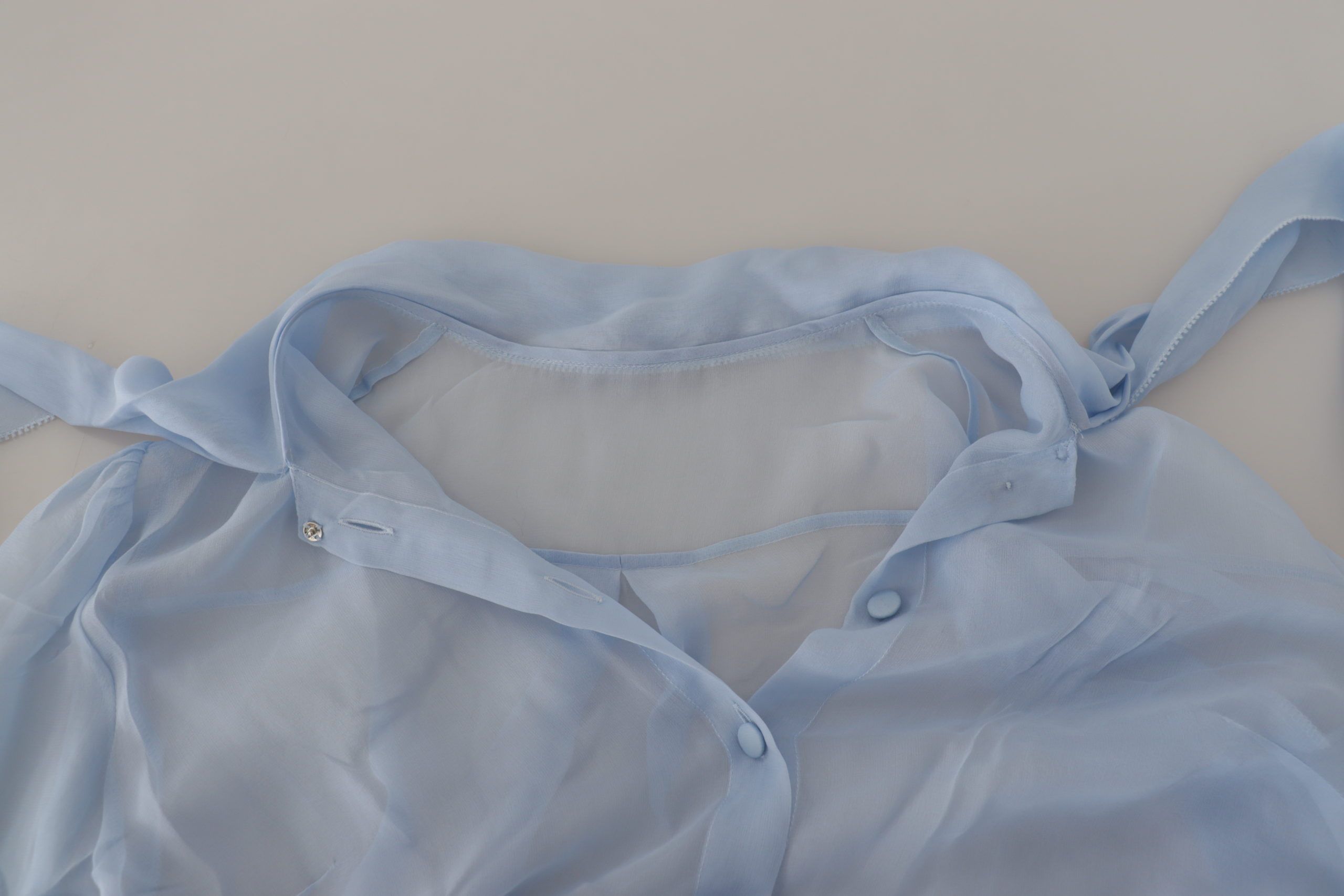 Dolce &amp; Gabbana Light Blue Silk Ascot Collar Long Sleeves Top