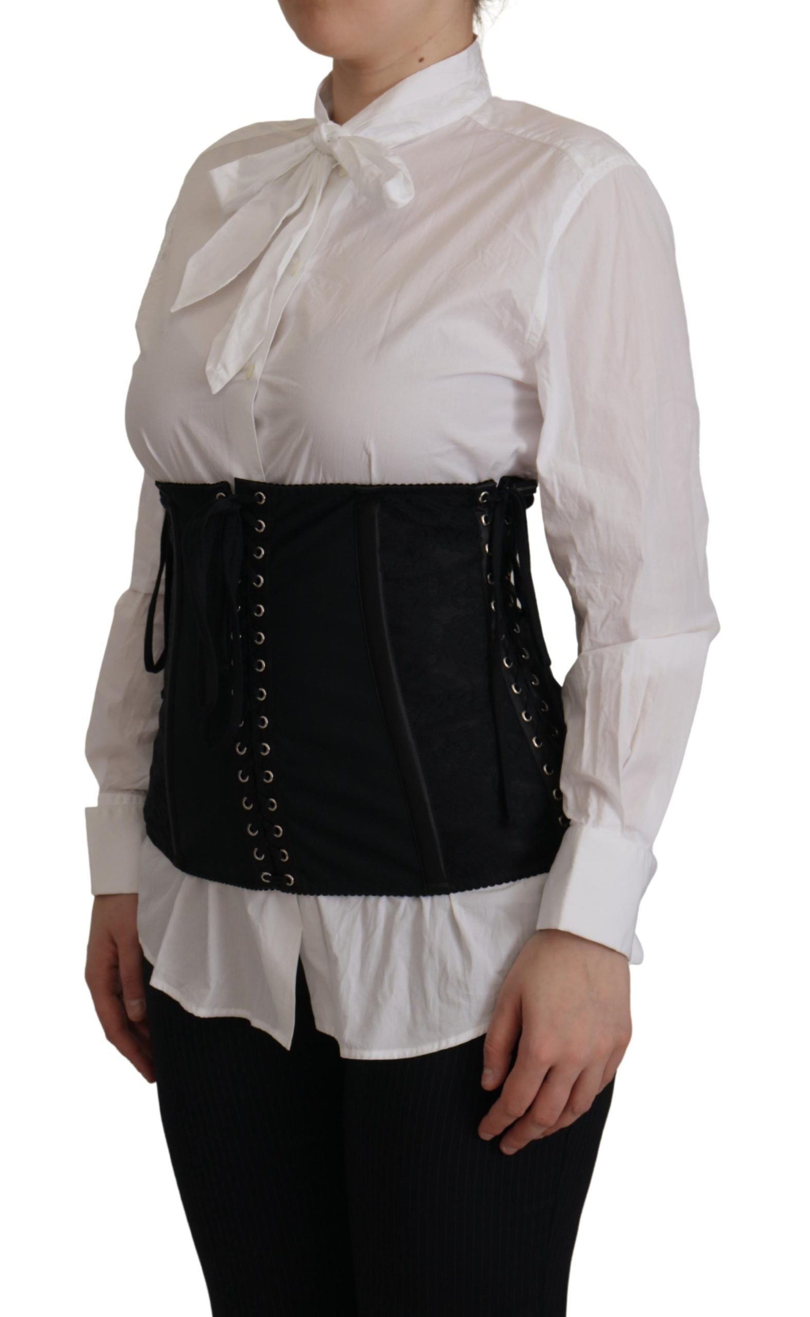 Dolce &amp; Gabbana Black Corset Belt Stretch Waist Strap Top