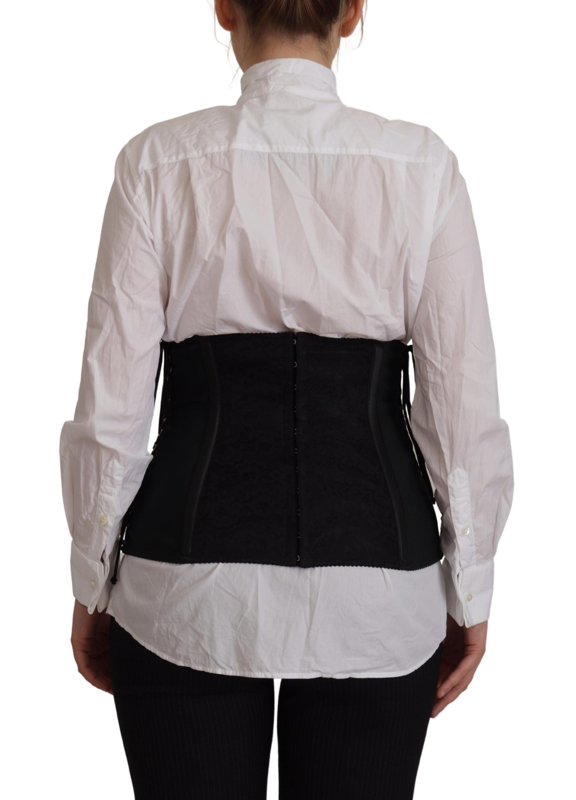 Dolce &amp; Gabbana Black Corset Belt Stretch Waist Strap Top