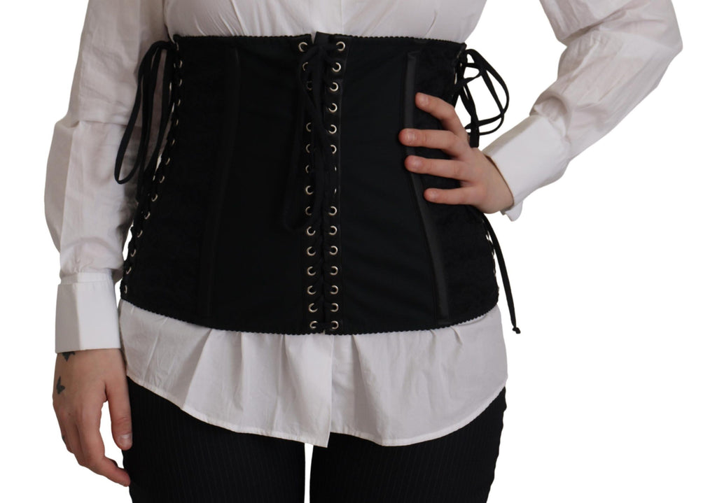 Dolce &amp; Gabbana Black Corset Belt Stretch Waist Strap Top