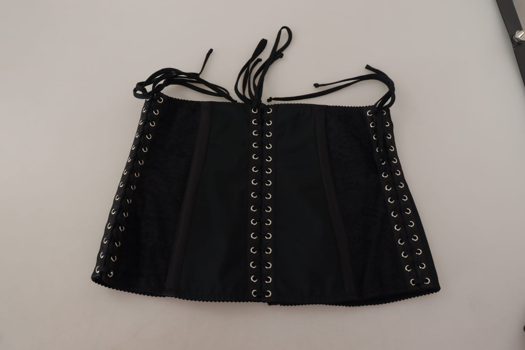 Dolce &amp; Gabbana Black Corset Belt Stretch Waist Strap Top