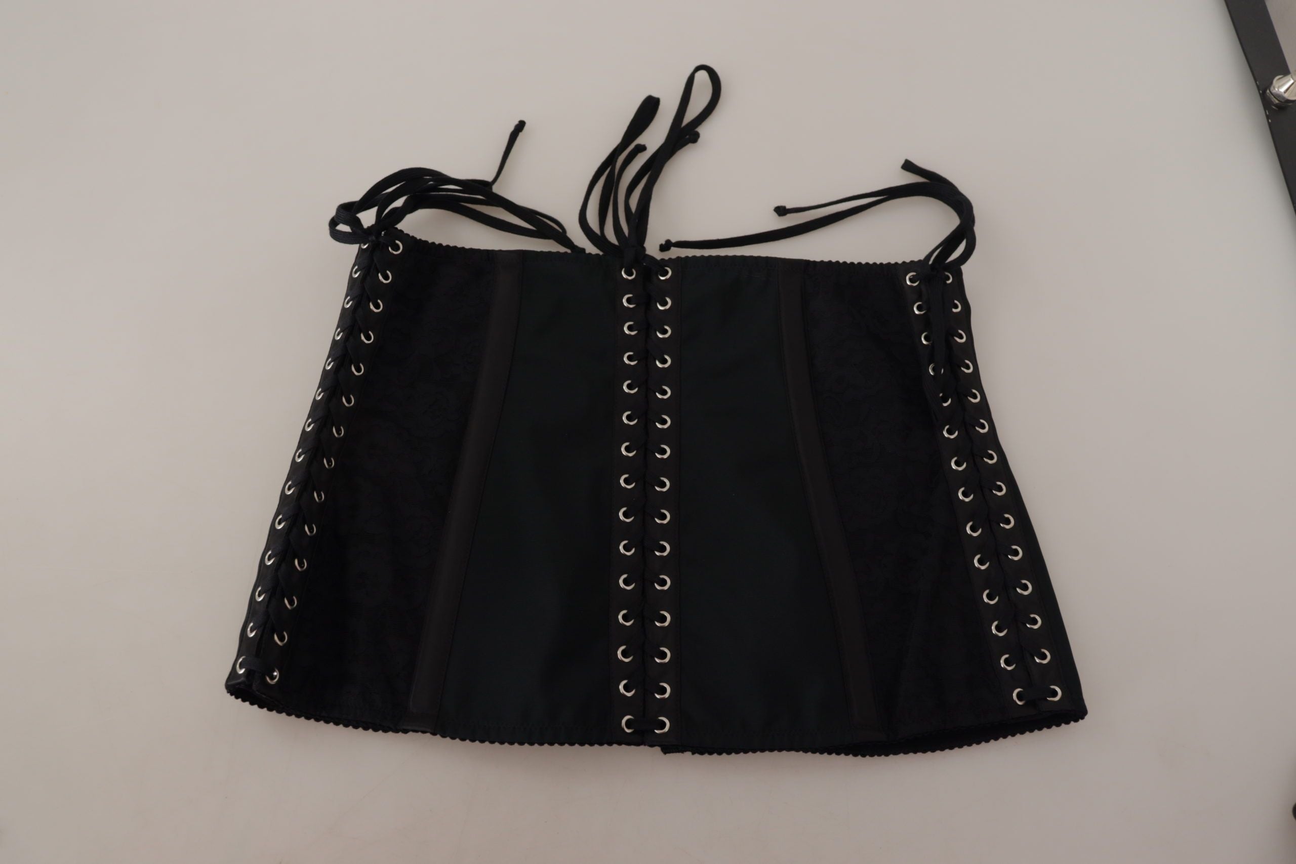 Dolce &amp; Gabbana Black Corset Belt Stretch Waist Strap Top