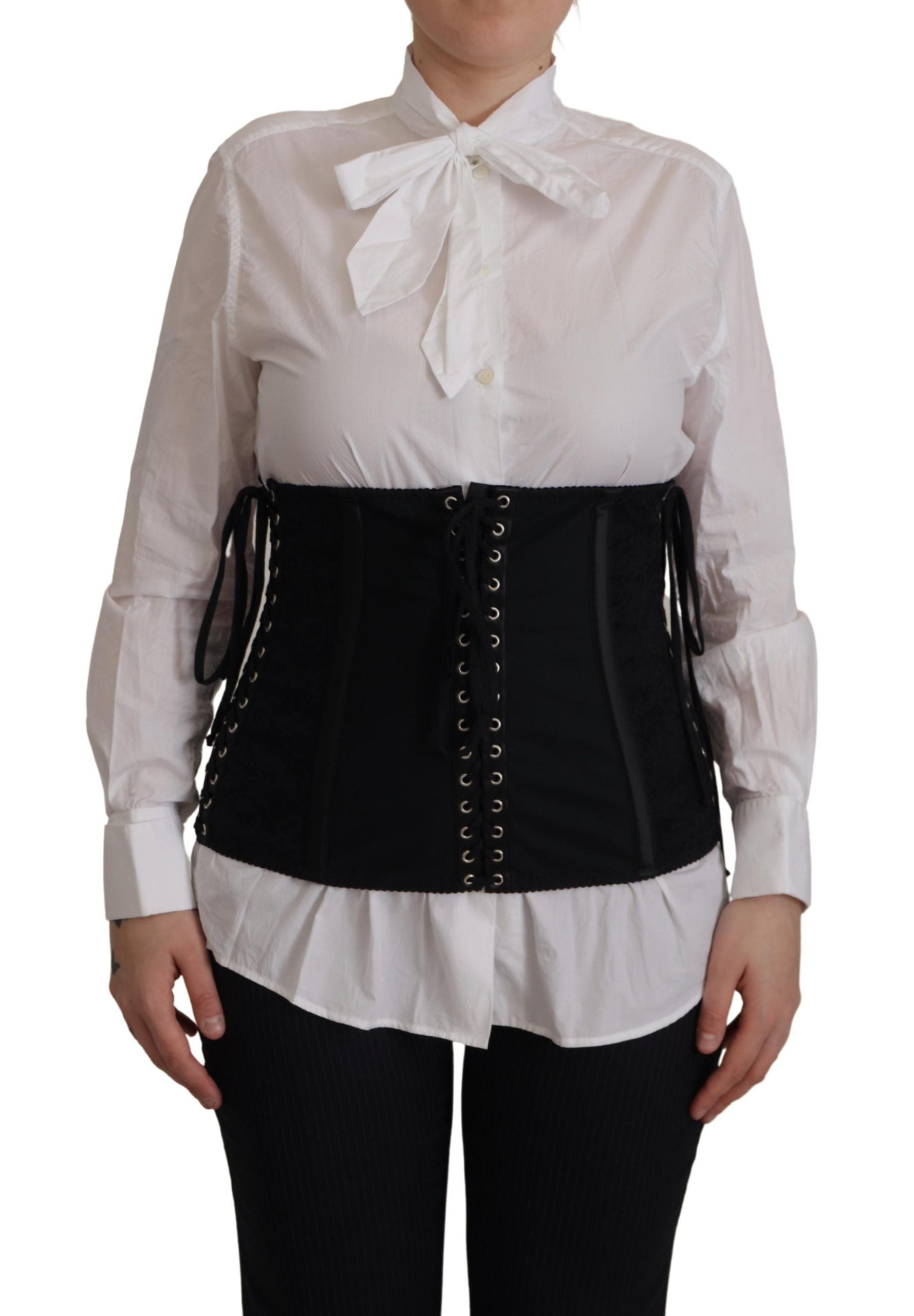 Dolce &amp; Gabbana Black Corset Belt Stretch Waist Strap Top