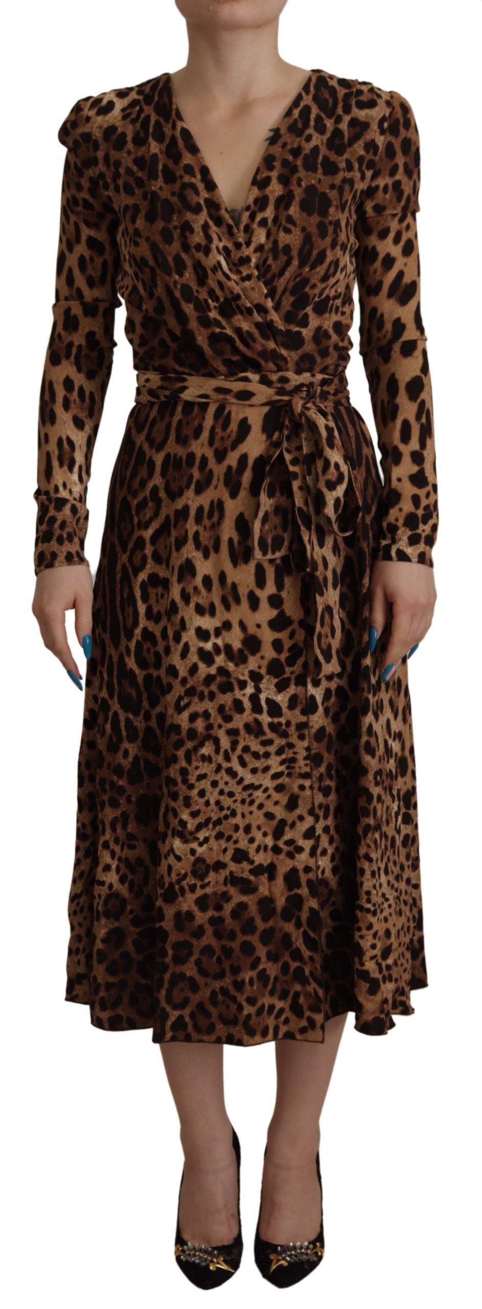 Dolce &amp; Gabbana Brown Leopard Wrap A-line Maxi Viscose Dress
