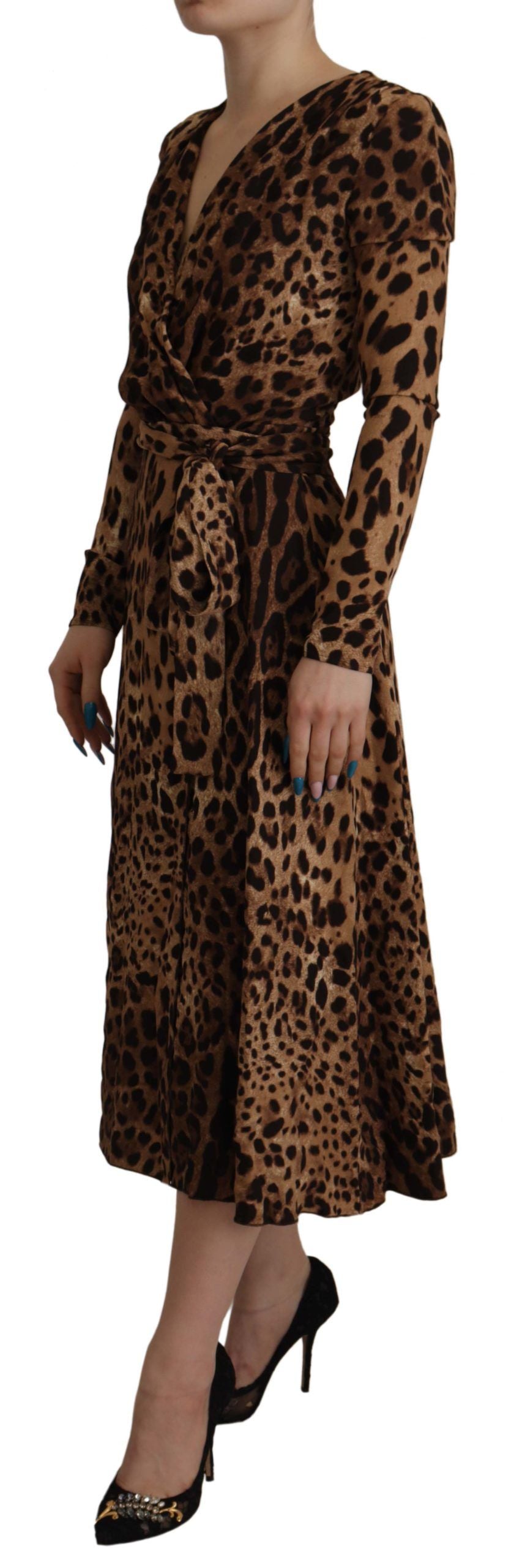Dolce &amp; Gabbana Brown Leopard Wrap A-line Maxi Viscose Dress