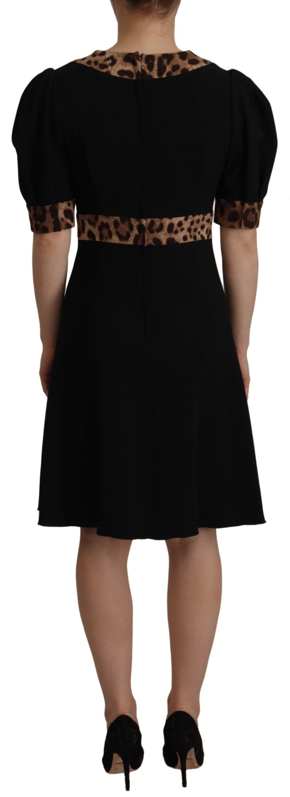 Dolce &amp; Gabbana Black Leopard A-line Knee Length Dress