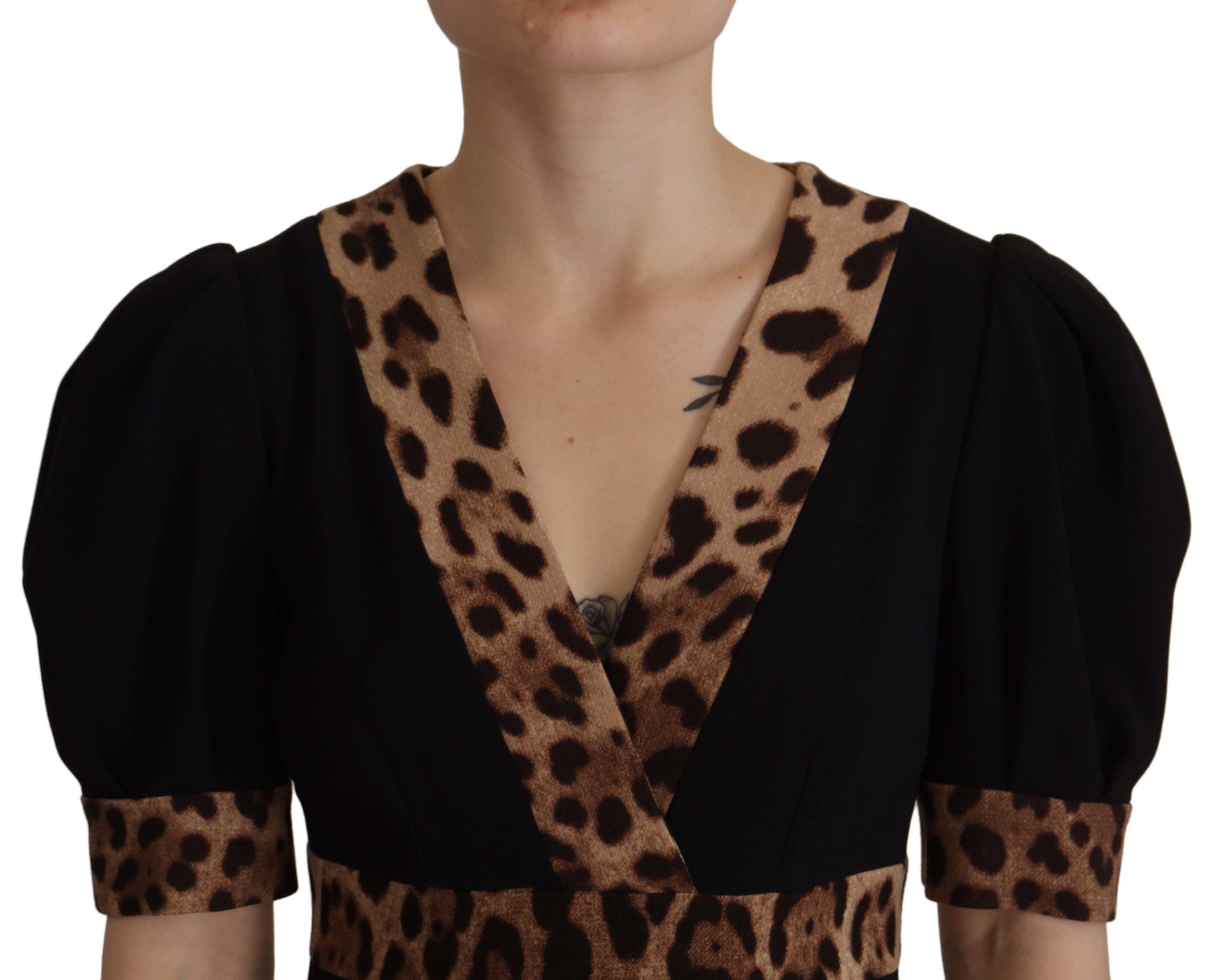 Dolce &amp; Gabbana Black Leopard A-line Knee Length Dress