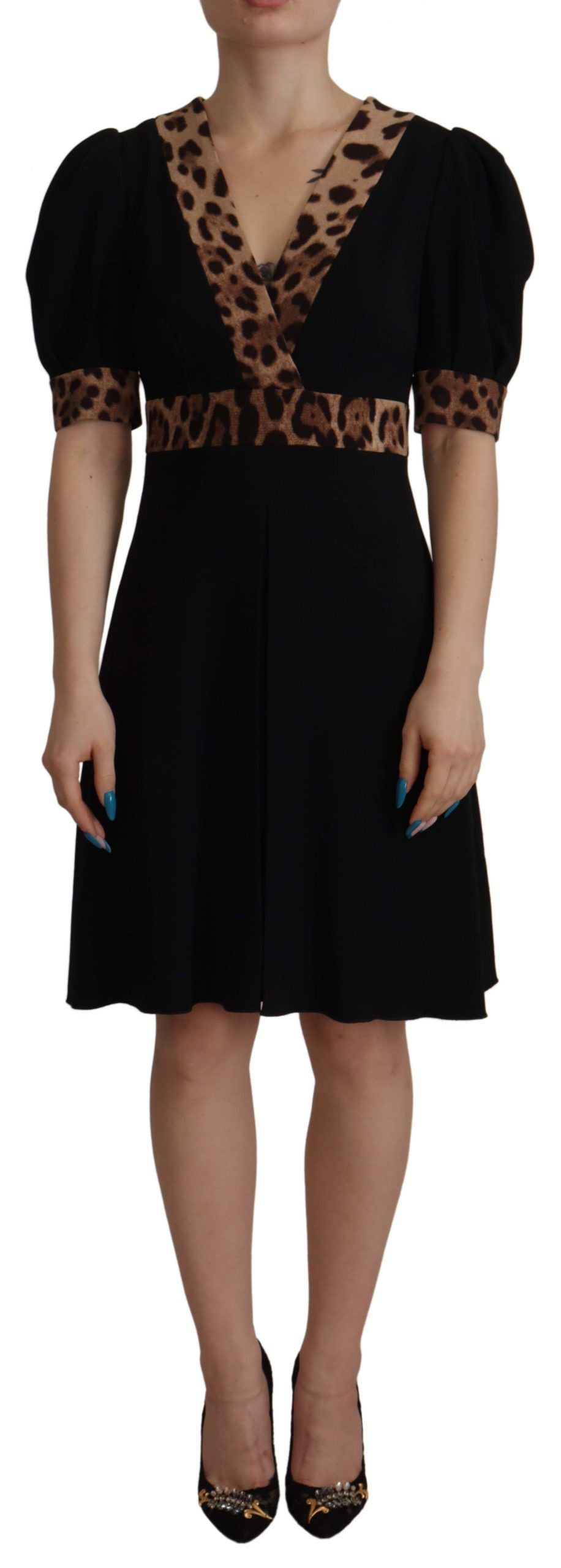 Dolce &amp; Gabbana Black Leopard A-line Knee Length Dress