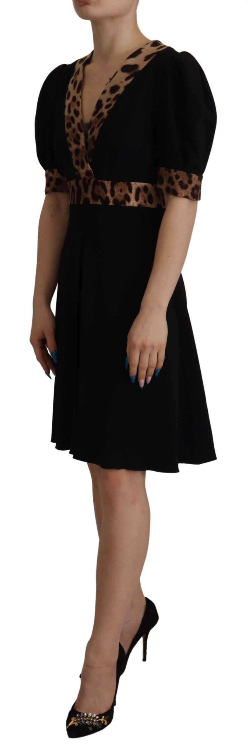 Dolce &amp; Gabbana Black Leopard A-line Knee Length Dress