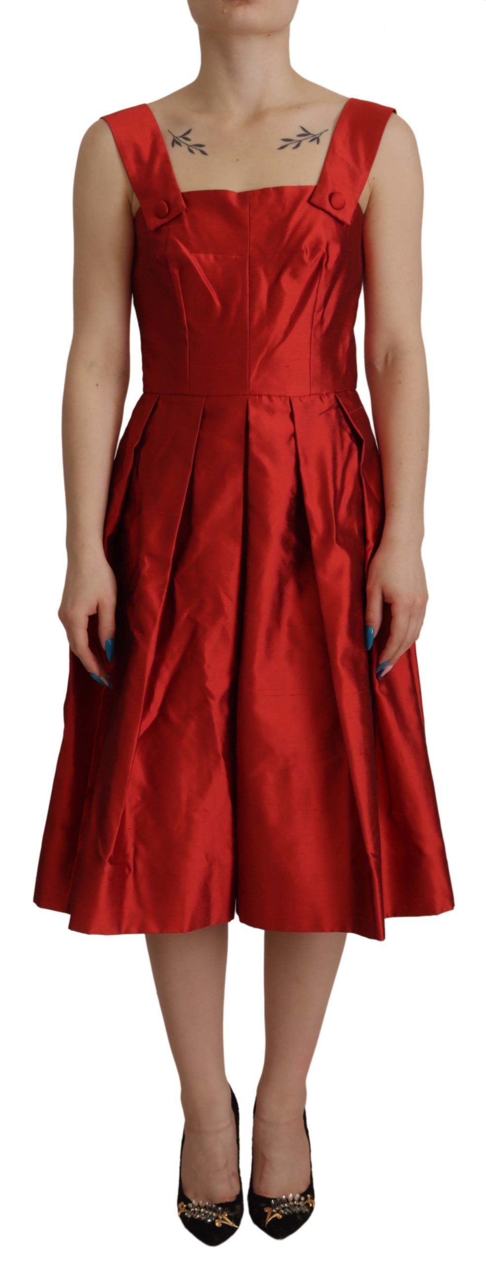Dolce &amp; Gabbana Red A-line Pleated Satin Silk Dress