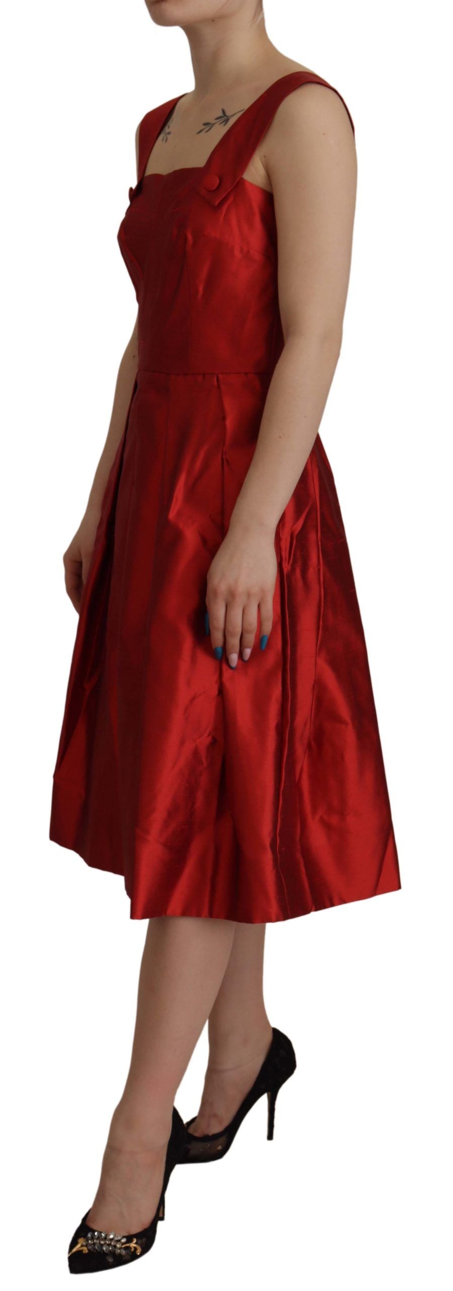Dolce &amp; Gabbana Red A-line Pleated Satin Silk Dress