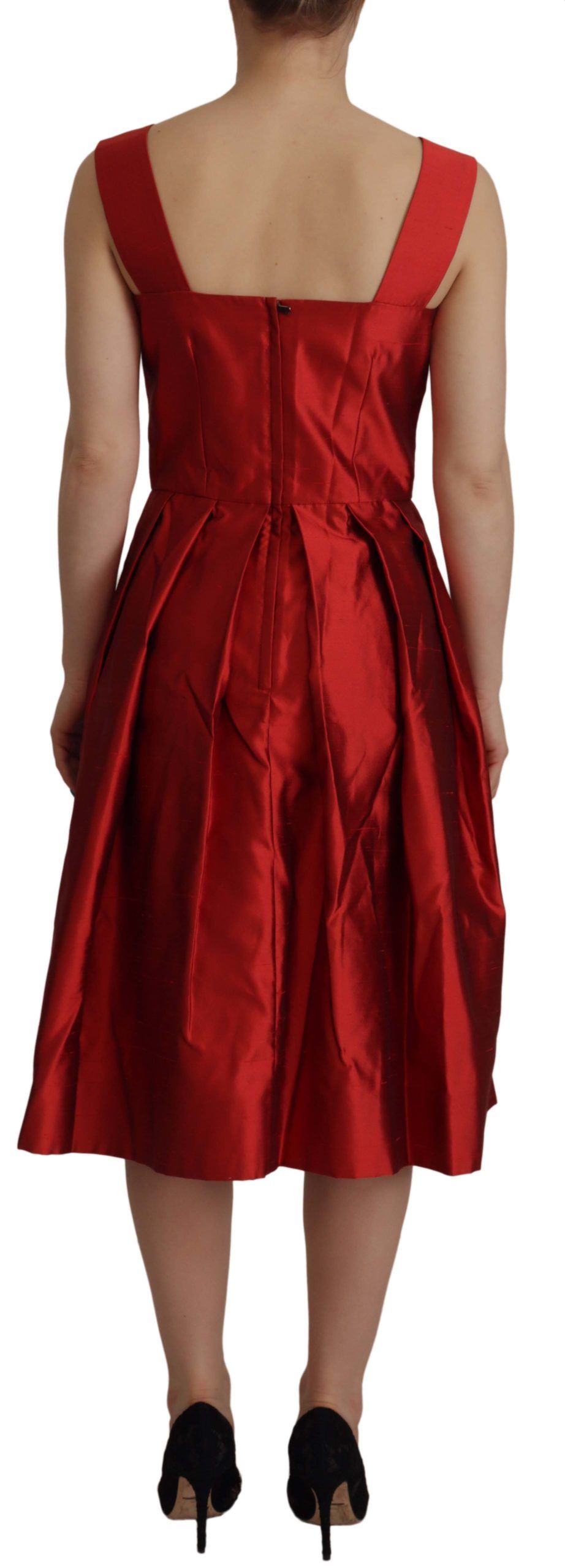 Dolce &amp; Gabbana Red A-line Pleated Satin Silk Dress