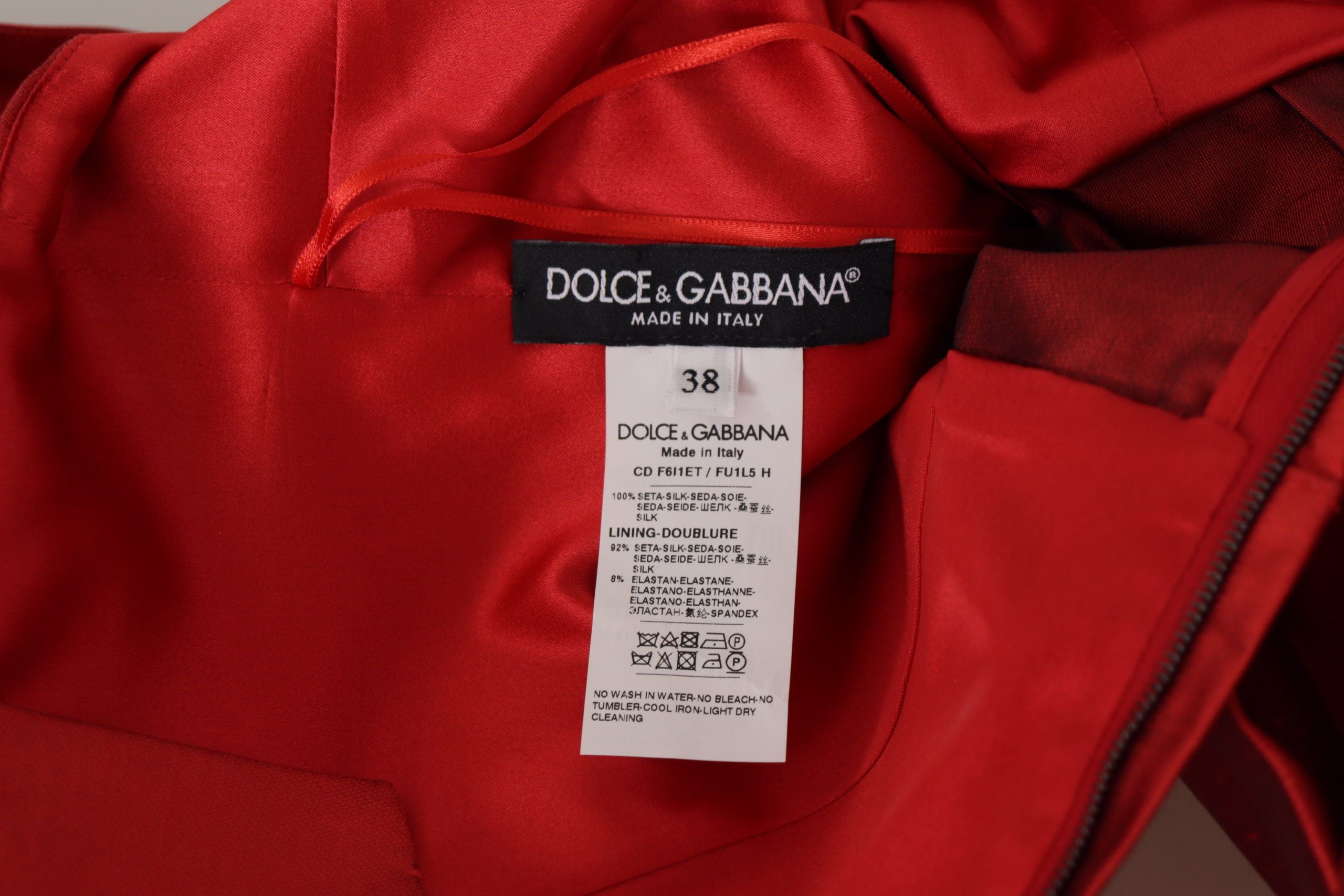 Dolce &amp; Gabbana Red A-line Pleated Satin Silk Dress