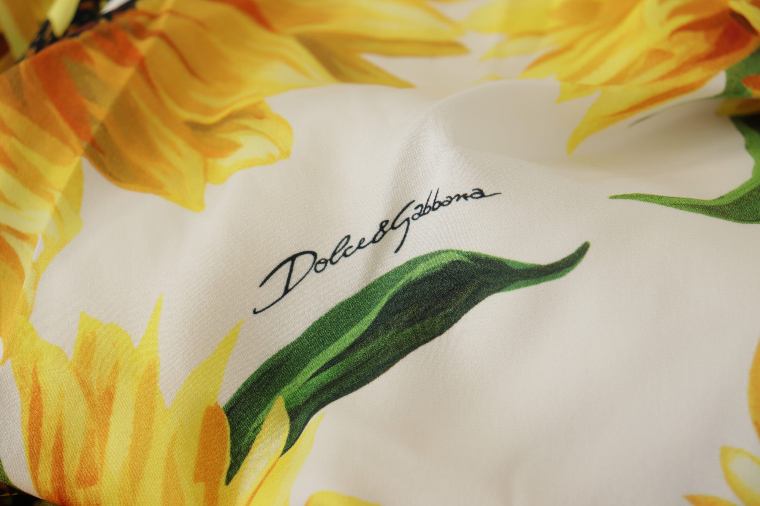 Dolce &amp; Gabbana White Sunflower Print Sheath Midi Silk